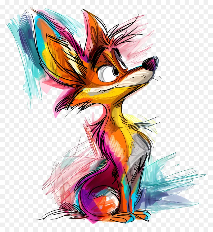 Coyote Aquarell Illustration Fuchs helle Farben Schwarzer Hintergrund - Farbenfrohe Fox -Illustration auf schwarzem Hintergrund