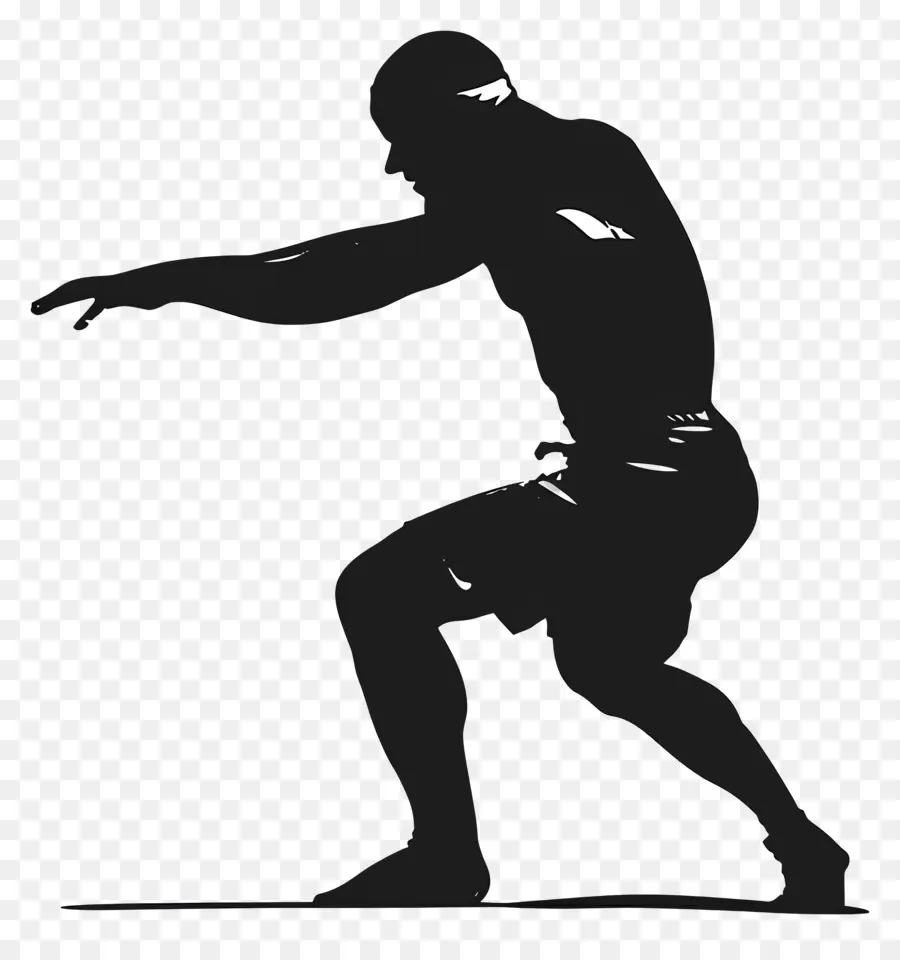 Wrestling Man Silhouette Yoga Fitness Equilibrio Esercizio - Uomo in movimento, tenendo il bastone, sfondo nero