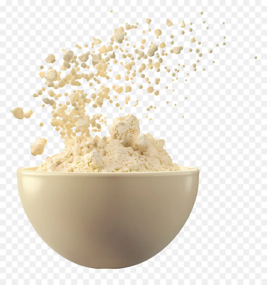 cucina di misurazione della farina di farina di polvere proteica - Farina versata in ciotola, particelle nell'aria