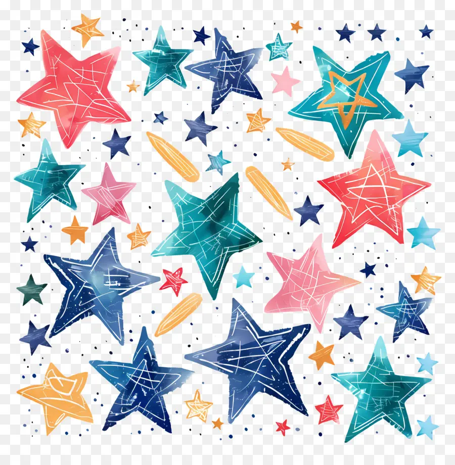 Ngôi sao thẩm mỹ bức tranh màu nước ngôi sao khác nhau màu xanh - Bức tranh màu nước đầy màu sắc của các ngôi sao nổi