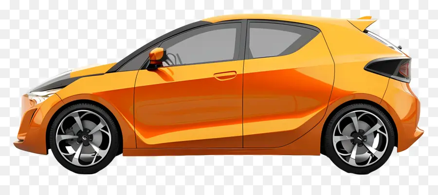 berlina laterale Vista elettrica Auto arancione Auto a basso profilo Design aerodinamico - Auto arancione elettrica con design aerodinamico