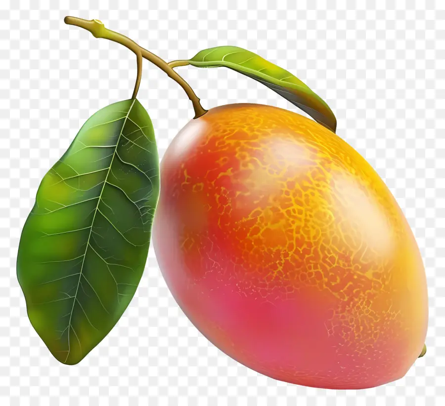 Mango - Reife Mango, die an grünem Zweig hängt