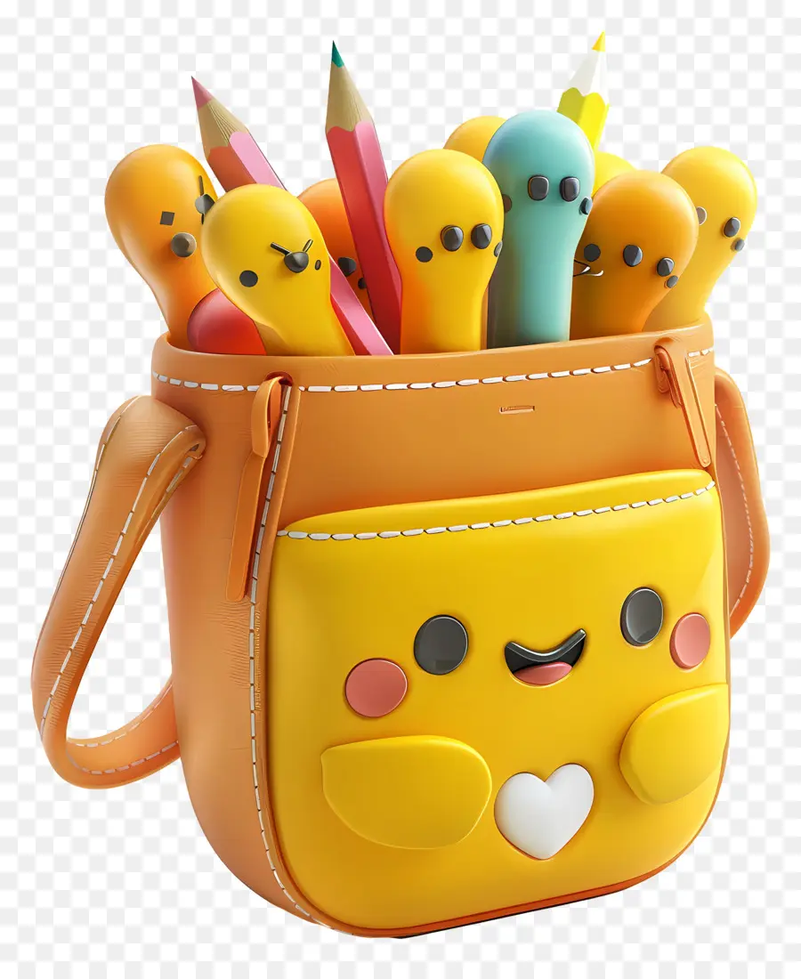 đồ dùng học - Những chiếc bút đầy màu sắc trong túi khuôn mặt tươi cười