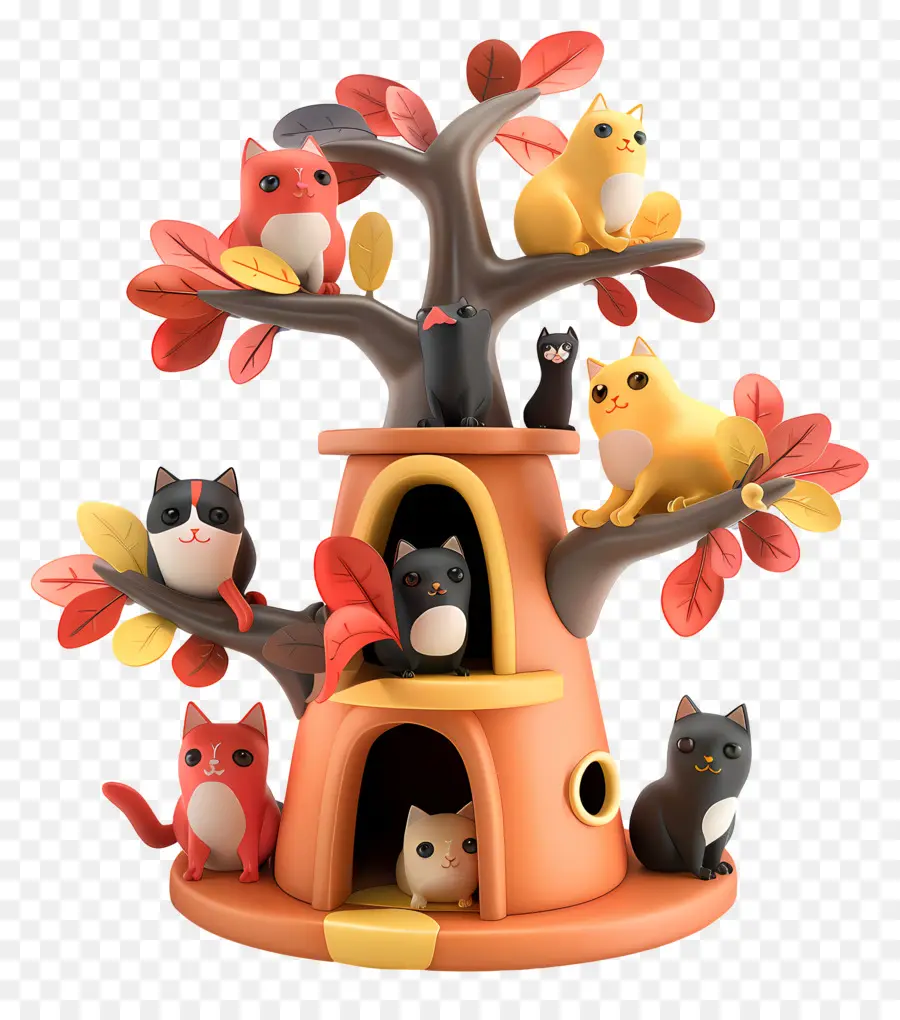 cây gia đình - Cây gia đình mèo hoạt hình trên nền màu xanh