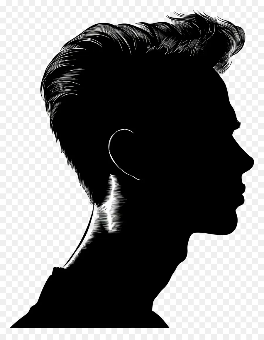 head man silhouette profile black and white head of hair suit