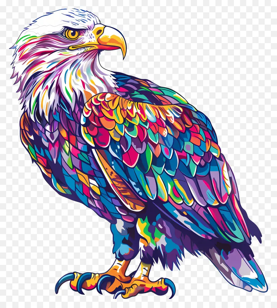 Adler farbenfrohe Adler abstrakte Federn brauner Körper große Flügel - Buntes abstraktes Adler im Profil, was auf Bewegung hindeutet