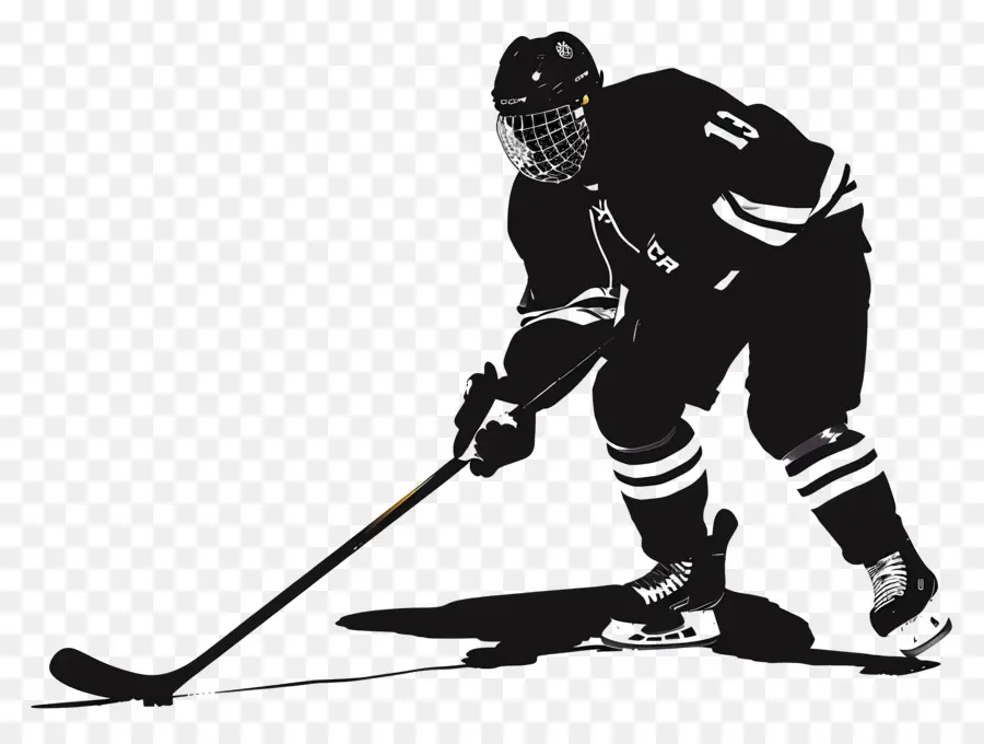 Hockeymann Silhouette Eishockey Silhouette Player Stick - Hockeyspieler Silhouette Holding Stick und Puck