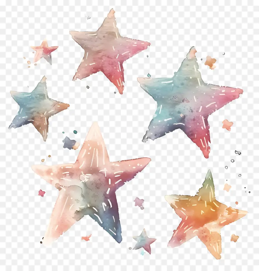 Ästhetische Sterne Aquarellmalerei abstrakte Kunst farbenfrohe Sterne skurriles Design - Buntes Star Aquarellkunst auf schwarzem Hintergrund