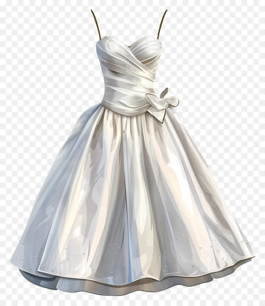 satin - Váy trắng thanh lịch với nơ và xù lông