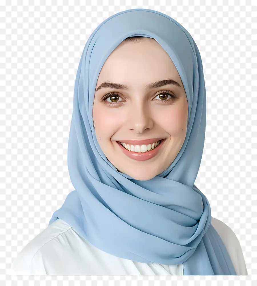 Hijab - Lächelnde Frau im blauen Hijab, realistisches Bild