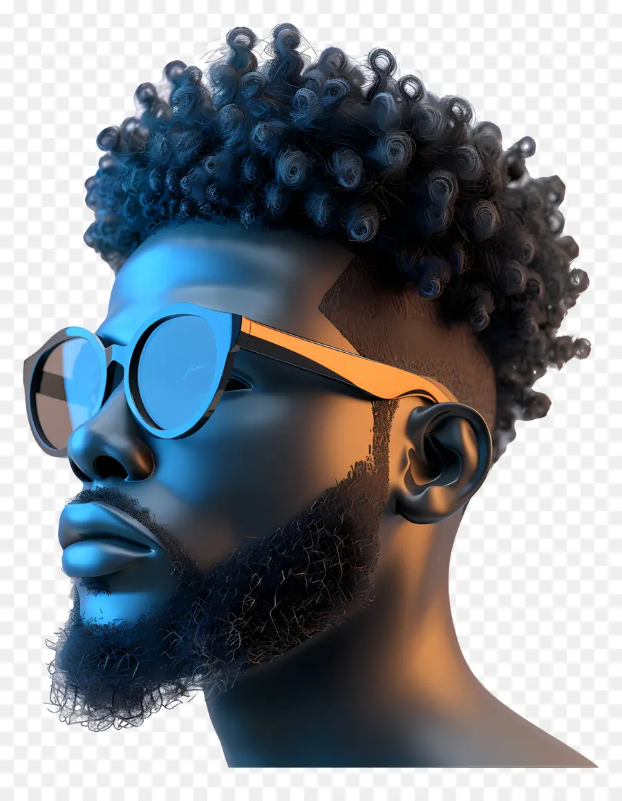 Afro Low Taper Fade Black Man Afro Haarschnitt Sonnenbrille Blauer Hintergrund - Cooler schwarzer Mann mit Afro und Sonnenbrille