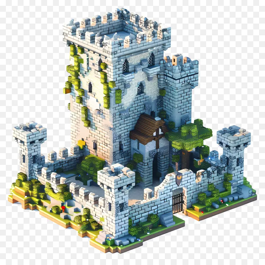 Minecraft Castle Castle Tower Walls Blöcke - Mittelalterliche Schloss mit Turm, Wänden, Tor, Bäumen