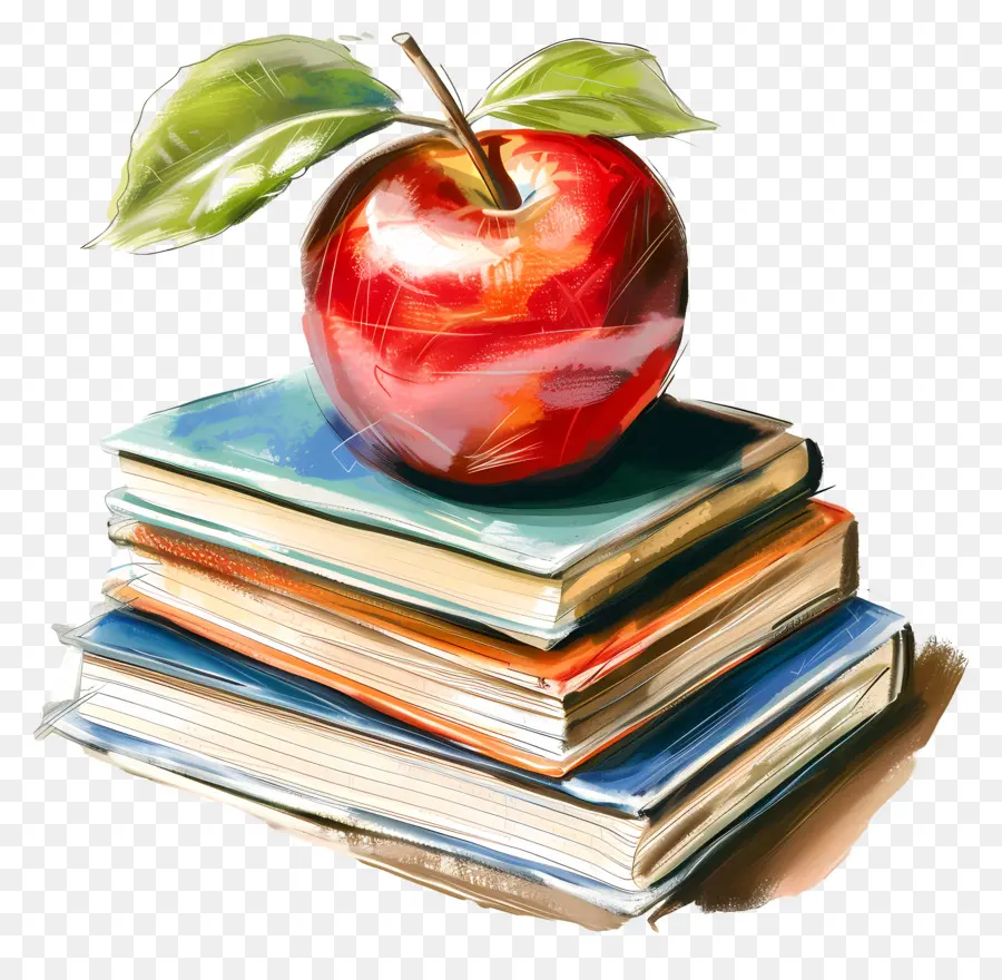 Giornata dell'apprezzamento degli insegnanti Apple Libri Educazione Black Background - Mela sui libri, foglie esposte, sfondo nero