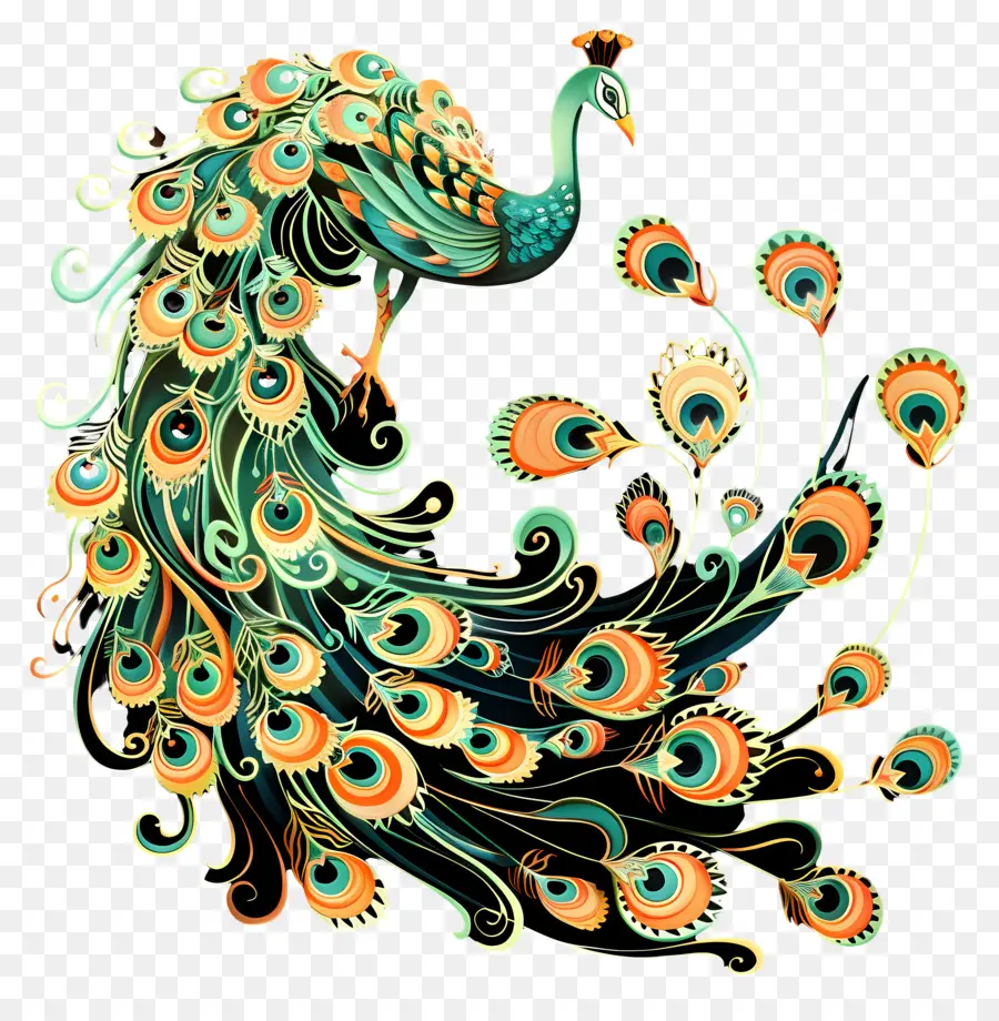 linea arte pavone pavone piuma motivazione vittoriana design in stile vintage sgargiante - Pattern di piume di pavone vittoriano