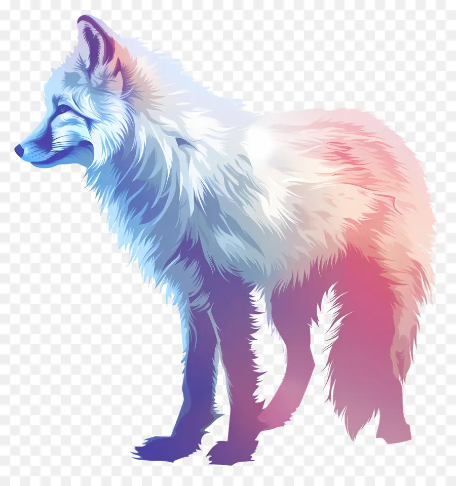 arctic fox silhouette white wolf blue and pink hair serious expression black background
