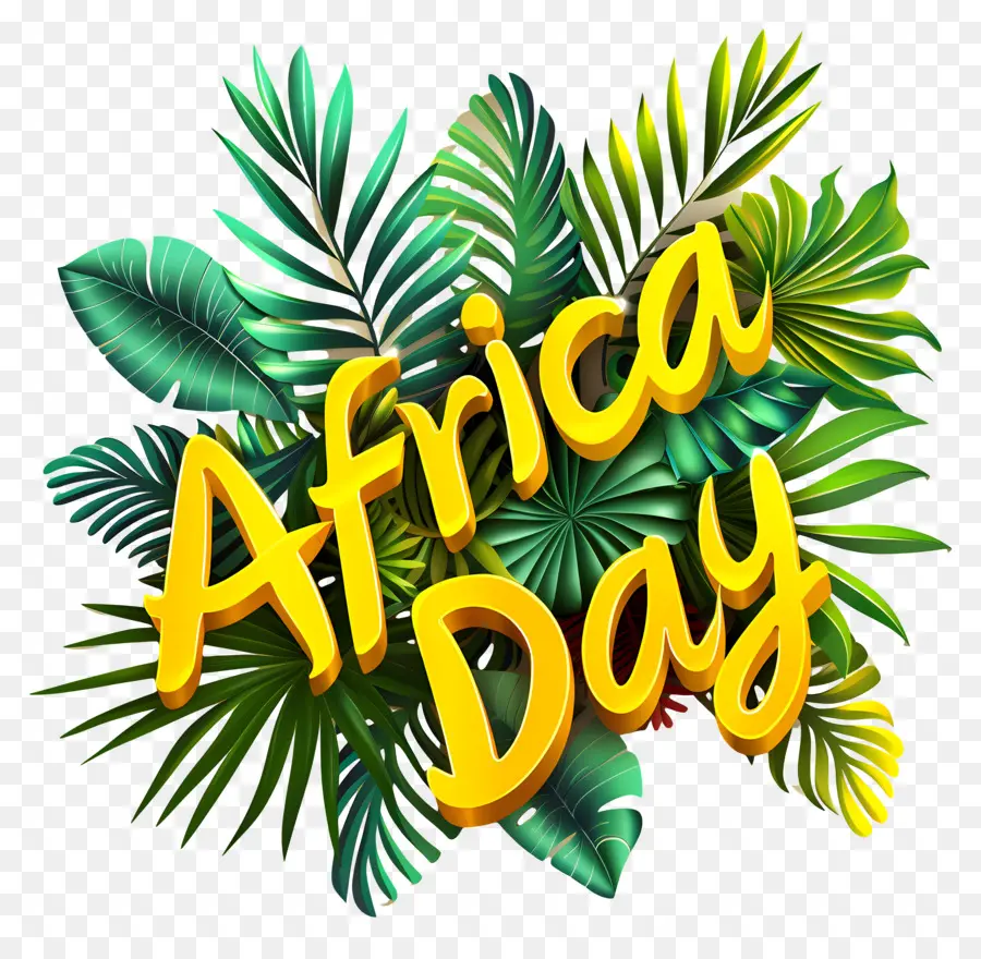 nhiệt đới lá - Lá nhiệt đới đầy màu sắc với văn bản 'Ngày Châu Phi'