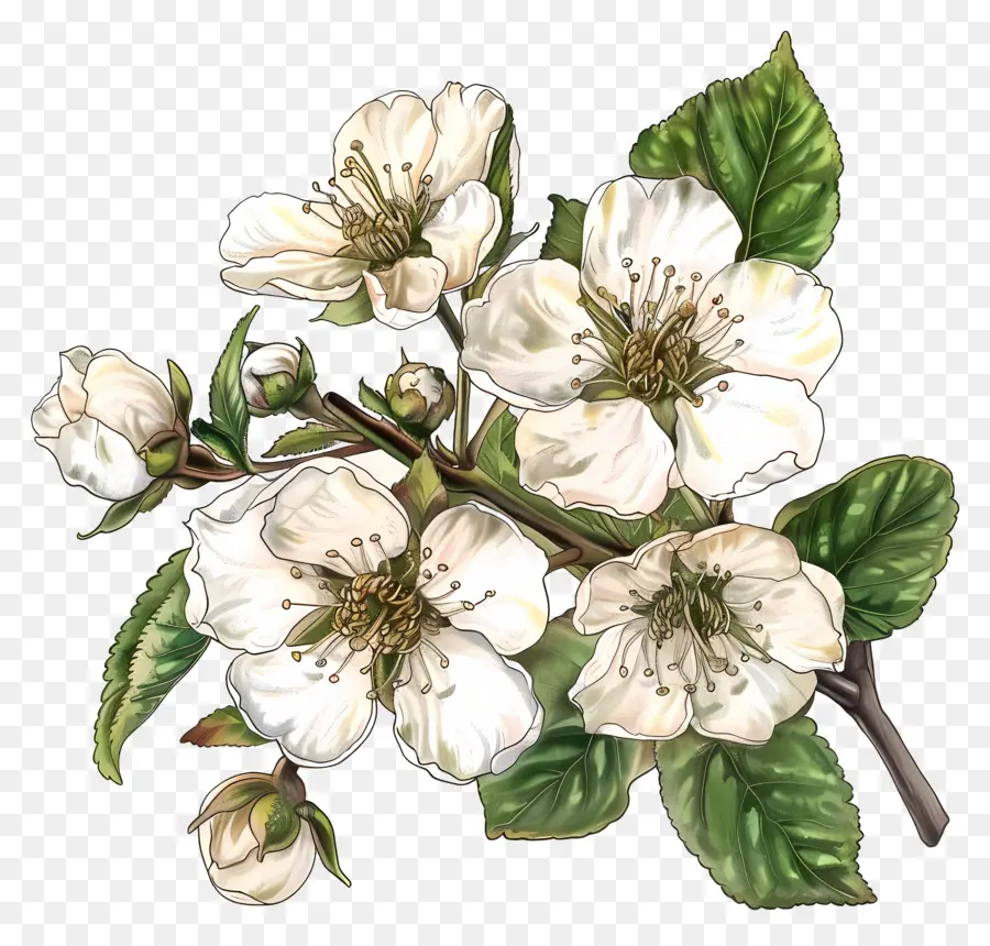 Apfelbaum - Apfelbaumzweige mit weißen Blüten blühen