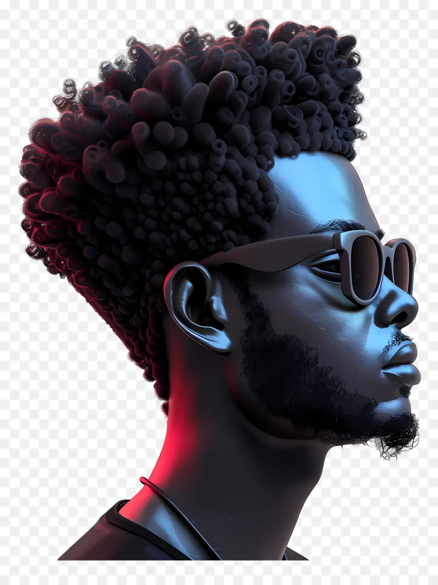 Afro Low Taper Fade Man Sonnenbrille langes Haar lockiges Haar - Mann mit Sonnenbrillen und lockigem Haar