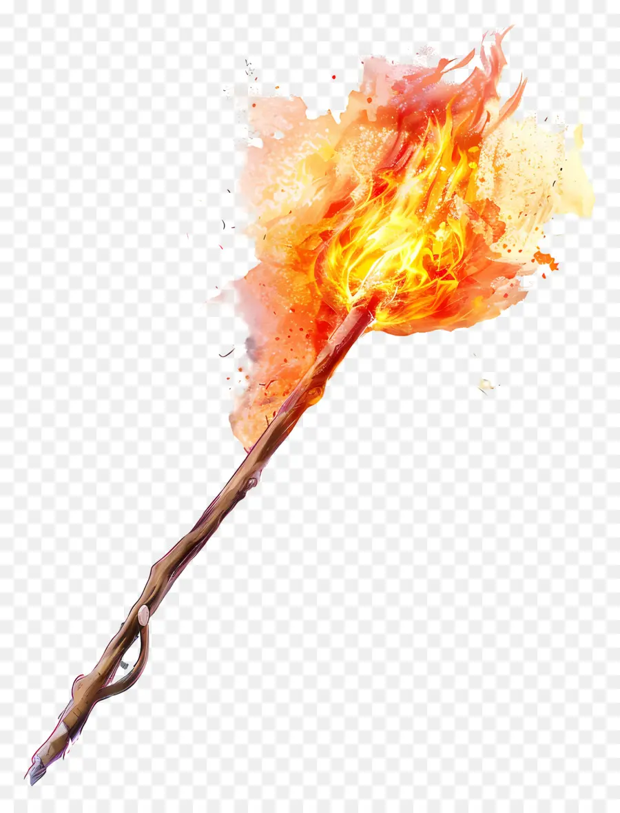 Feuerstab Feuer Starter Flammen Holzstäbchen Intensives Brennen - Holzstock emittieren intensive Flammen auf schwarzem Hintergrund
