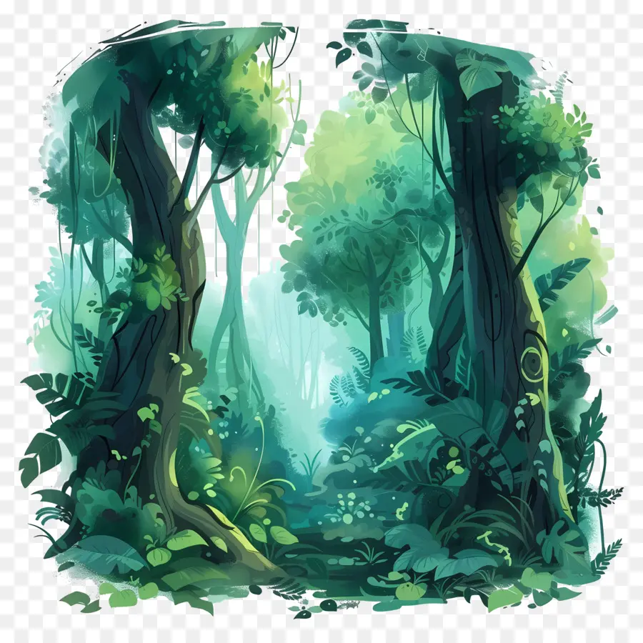 Lush Forest Forest Nature Serene Pathway - Scena tranquilla della foresta con vegetazione lussureggiante