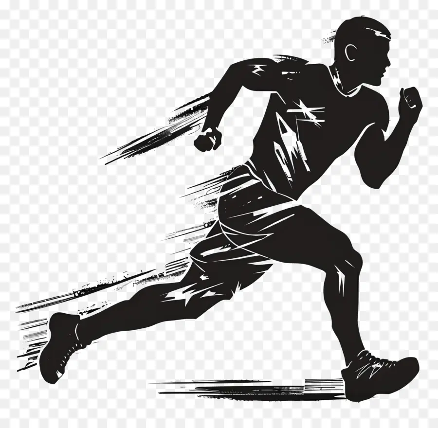 Running Man Silhouette Running Fitness Sport Bewegung - Mann, der mit gebogenen Beinen auf schwarzem Hintergrund läuft
