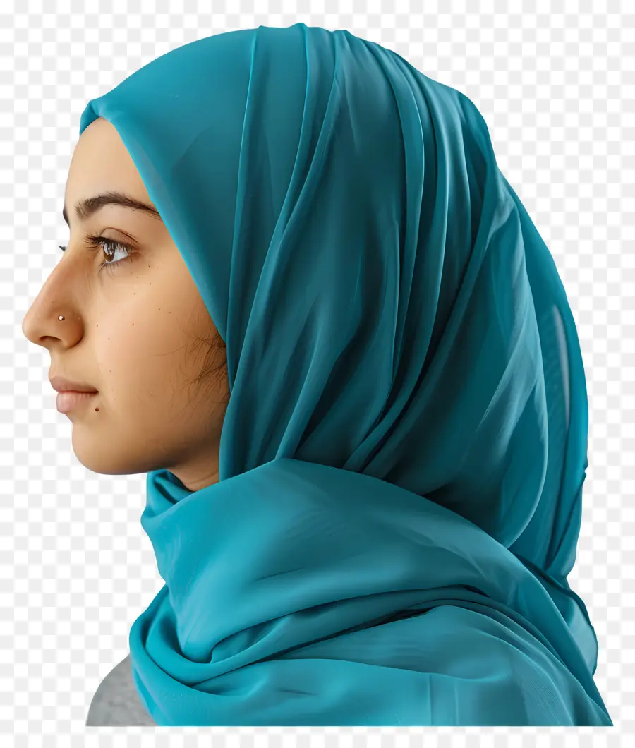 Hijab - Frau im blauen Hijab mit ernsthaftem Ausdruck