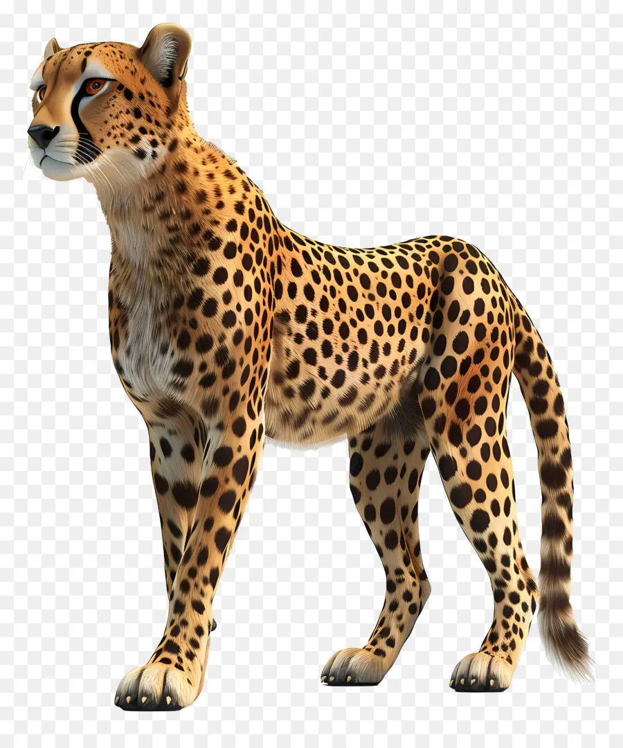 Cheetah Nebenansicht Geparden Wildtier Raubtiere Tierverhalten - Großer, stehender Geparden mit elegantem Fell, Krallen