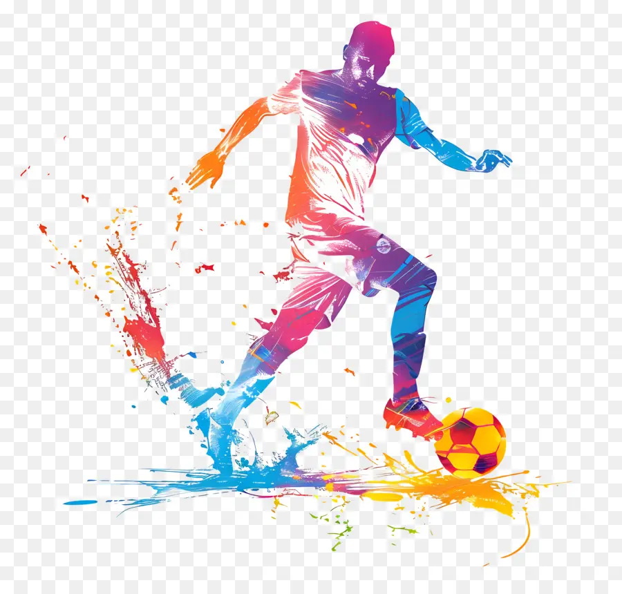 calcio di calcio Silhouette calciatore palla erba in campo blu cielo blu - Calciatore in bianco con palla dipinta