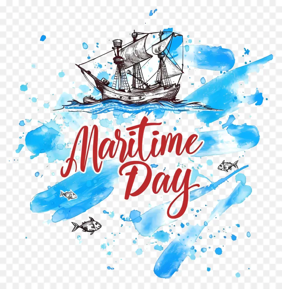 Ngày Maritime Day Water Color Paint - Tàu thuyền trên nền biển màu nước bão