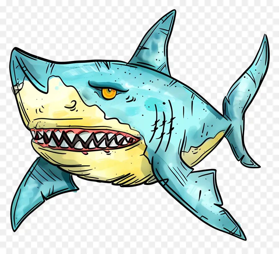 squalo - Silhouette di squalo da cartone animato, imprecisa con denti affilati