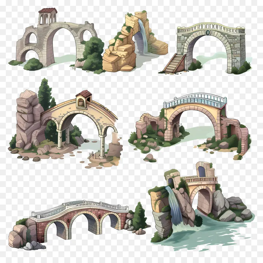 Cầu Arch Stone Stone Stone Bridges River Crossings Kiến trúc trang trí công phu - Vòm đá và cầu trên sông
