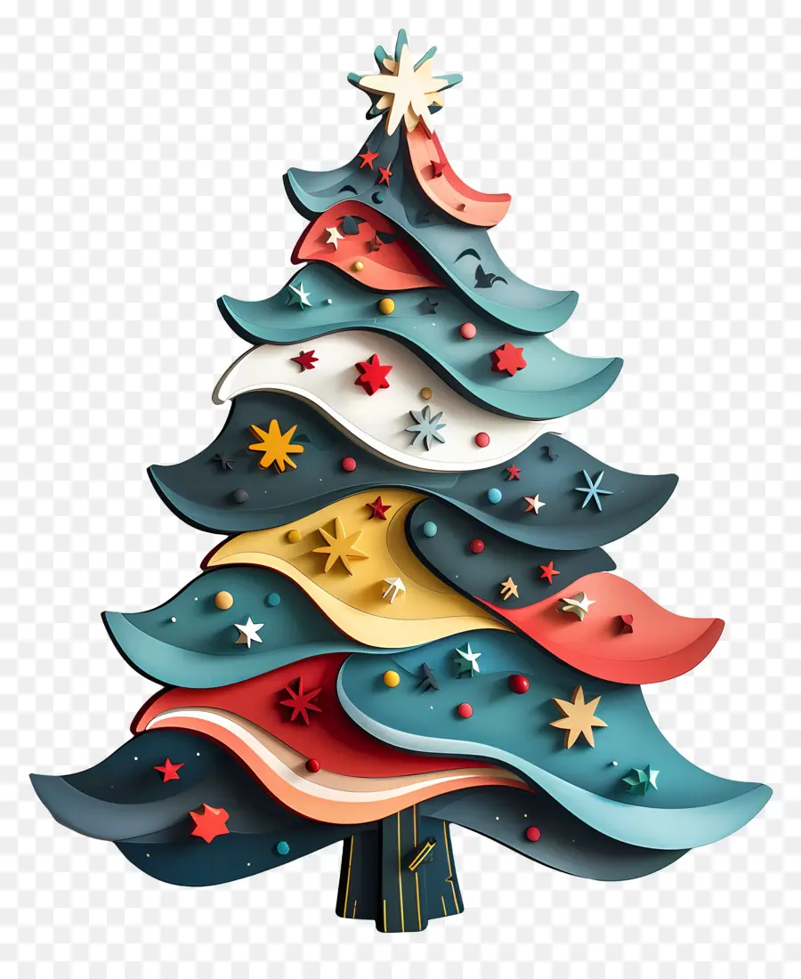 albero di natale - Albero di Natale 3D colorato e intricato con stelle