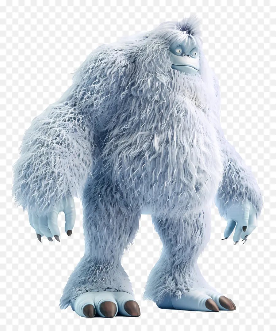 yeti furry creature white and gray fur long sharp claws broad chest