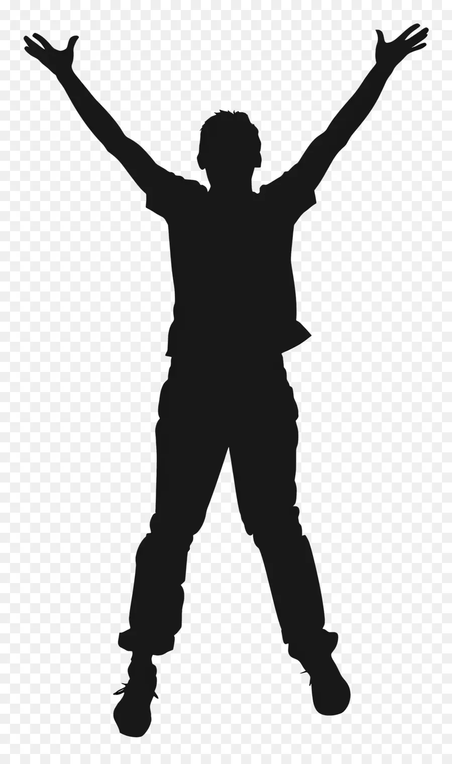 uomo felice silhouette silhouette sorridente in piedi in aria - Silhouette Person Smithing, Hands Up in Air