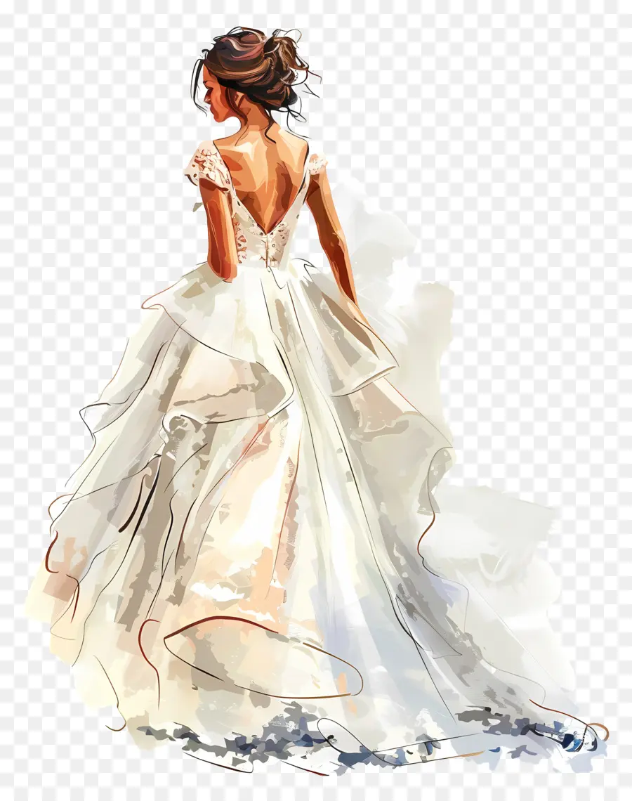 brautkleid - Frau im weißen Hochzeitskleid auf Hügel