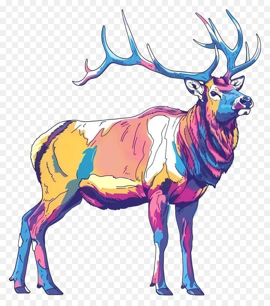 Elk Colorful Deer Big A cortine di corna marrone Motivi colorati - Cervi colorati con grandi corna, bocca aperta