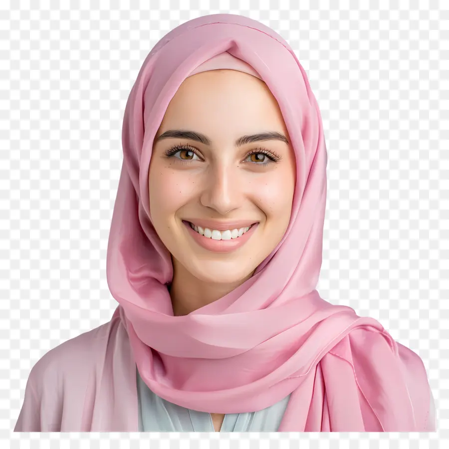 Islamische Mode - Ja, das Bild vermittelt eine Botschaft des Glücks und der Positivität. 
Das Lächeln und das Aussehen der Frau schlagen Zufriedenheit vor, die mit der beabsichtigten Nachricht übereinstimmt