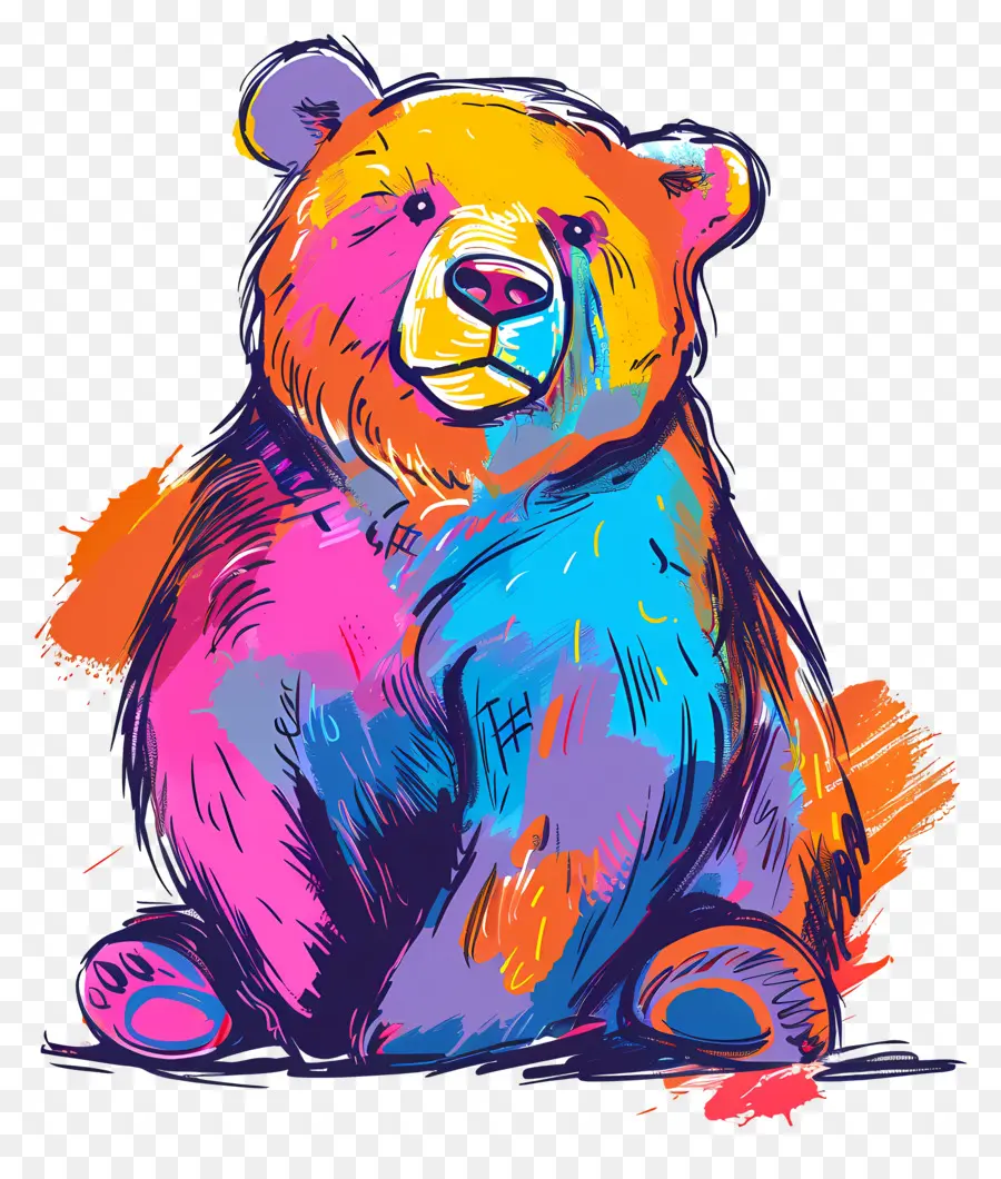orso da cartone animato orso colorato arte orso vibrante orso soffice - Orso colorato seduto con artigli vibranti dipinti