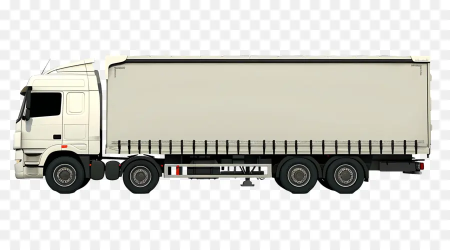 Vista laterale del camion White Truck Truck Flatbed Horte Bumper anteriore - Grande camion bianco, paraurti anteriore mancante