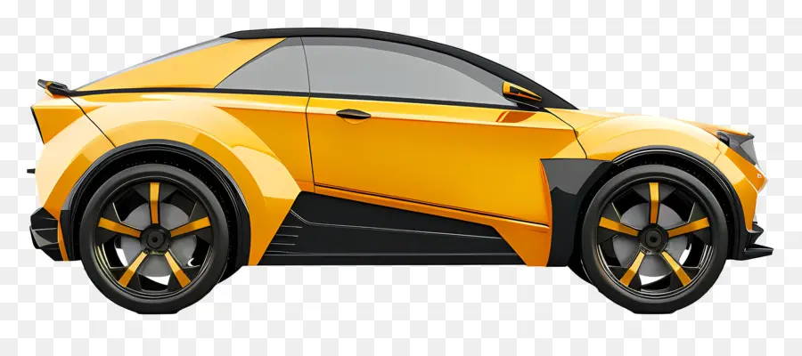 stilvolle Autoseite futuristische Auto oval Form glänzende Oberfläche Große Räder - Futuristisches ovales Auto mit Raketenspoiler