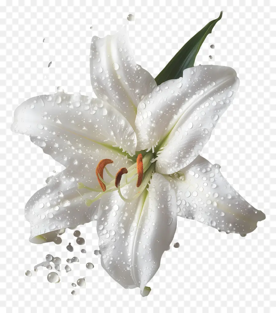 gocce di acqua di fiore bianco di fiori di rugiada - Fiore di giglio bianco con gocce d'acqua, riflettente