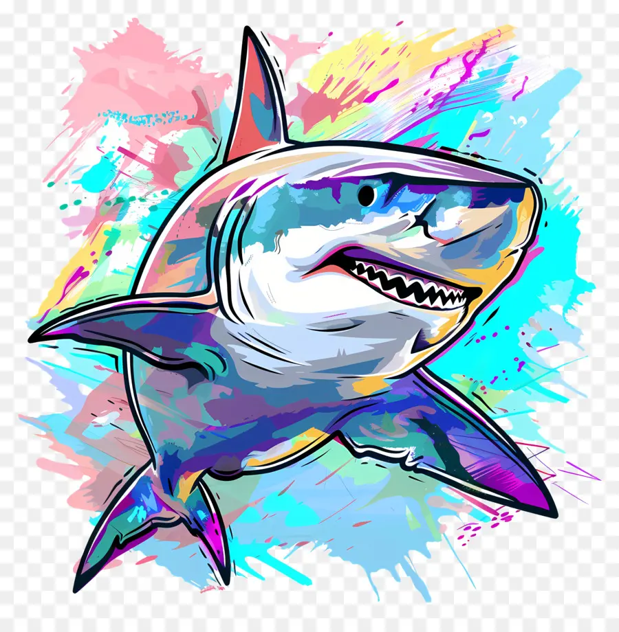 squalo - Lo squalo ad acquerello colorato salta fuori dall'acqua