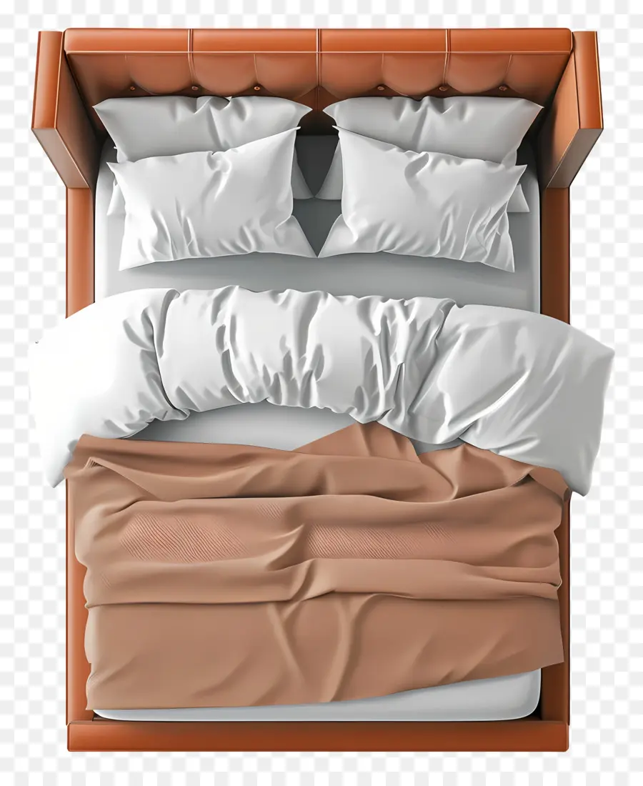 Vista superiore per letto Vista da letto Pusca di cuscini - Letto ben fatto con testiera in pelle