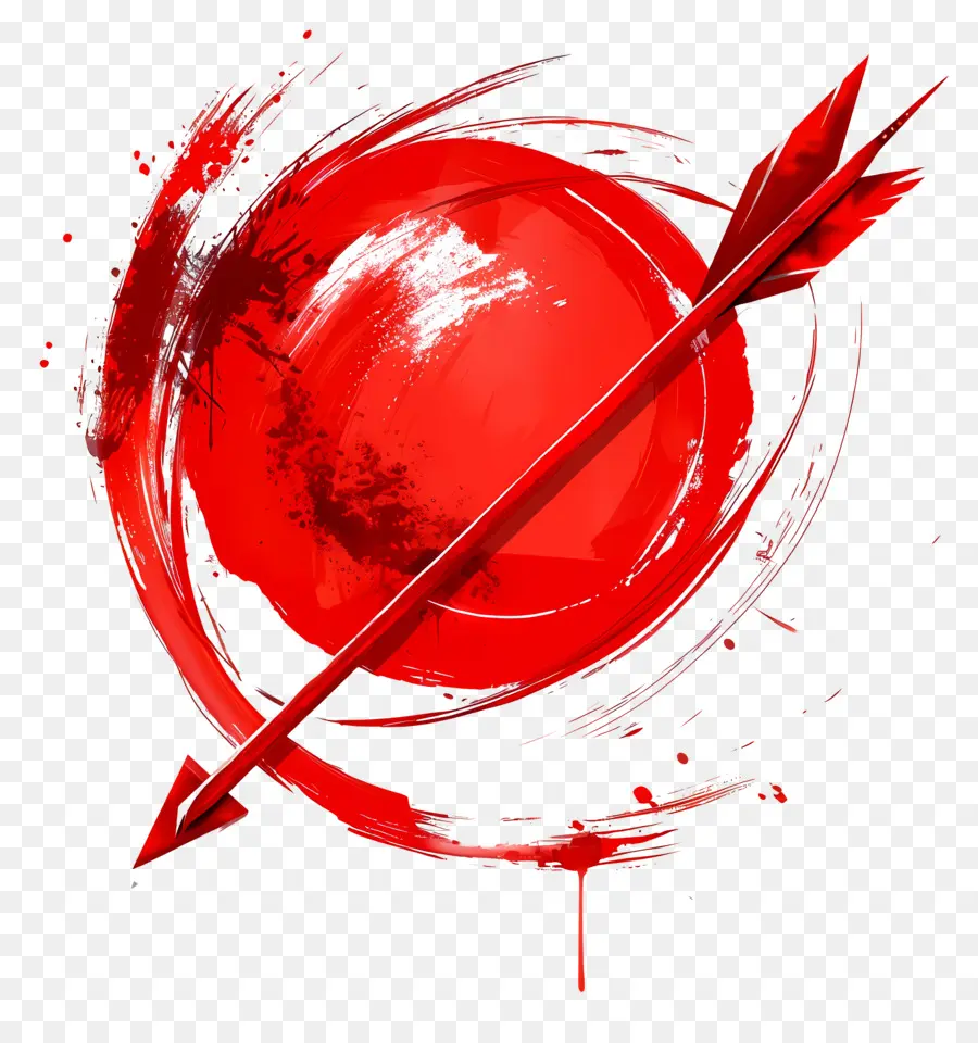 schizzo di vernice - Freccia rossa che vola fuori dalla sfera, vernice schizzata