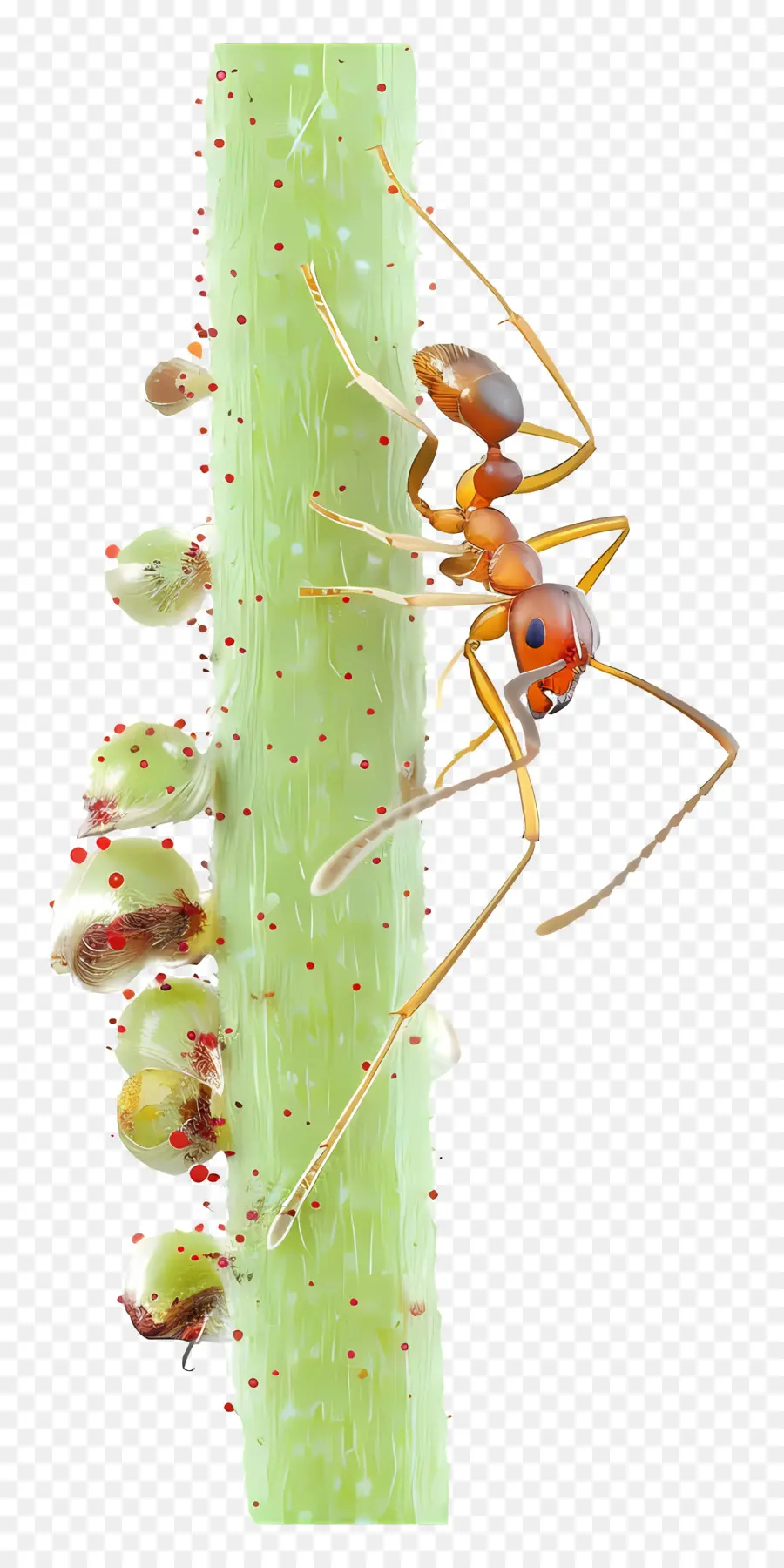 Ameisen -Ameisen -Insekt -Pflanzenstamm - Rote Ameisenkriechen auf grünen Pflanzenstamm
