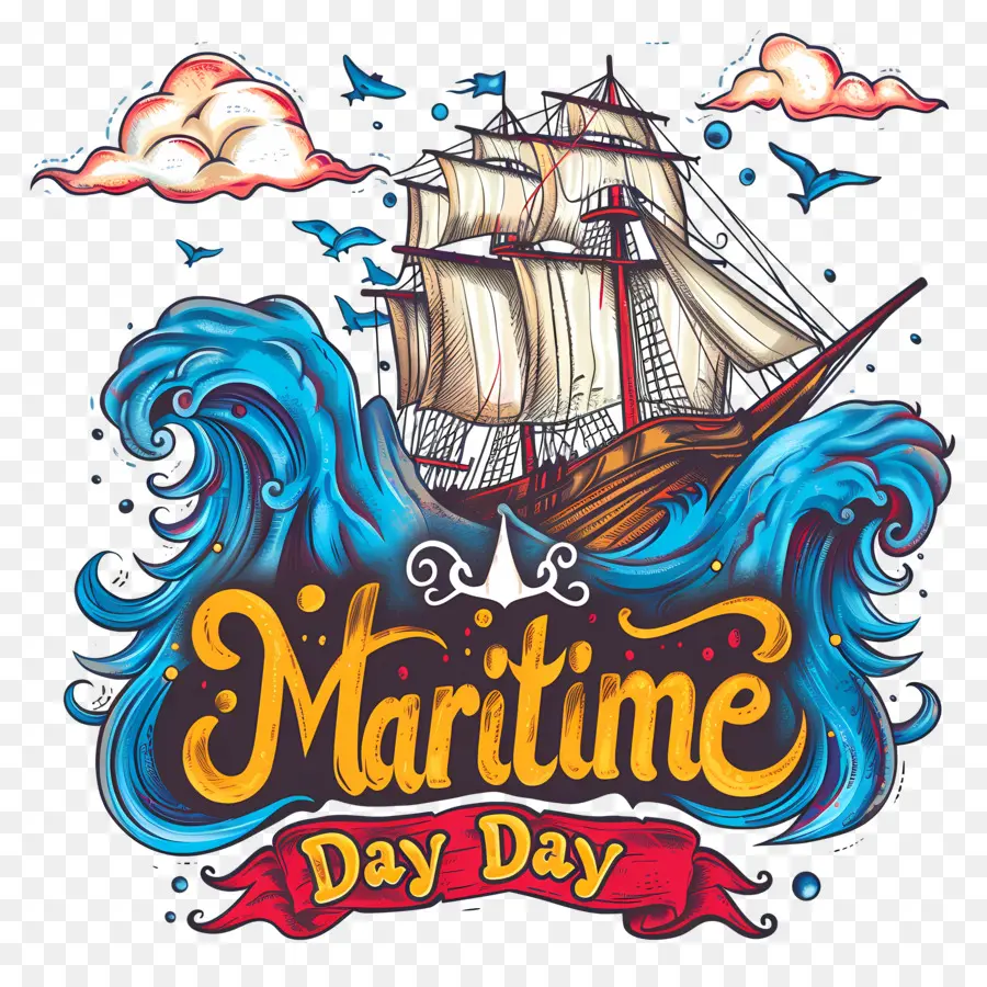Maritime Day Sailing Ship Ocean Waves Maritime Day - Immagine dettagliata e vibrante della vecchia nave a vela
