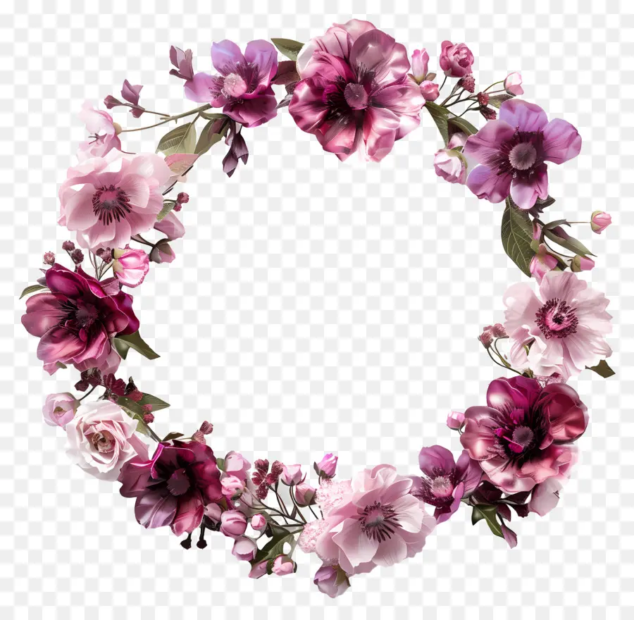 fiore, cornice per foto - Ghirlanda di fiori rosa e viola con foglie