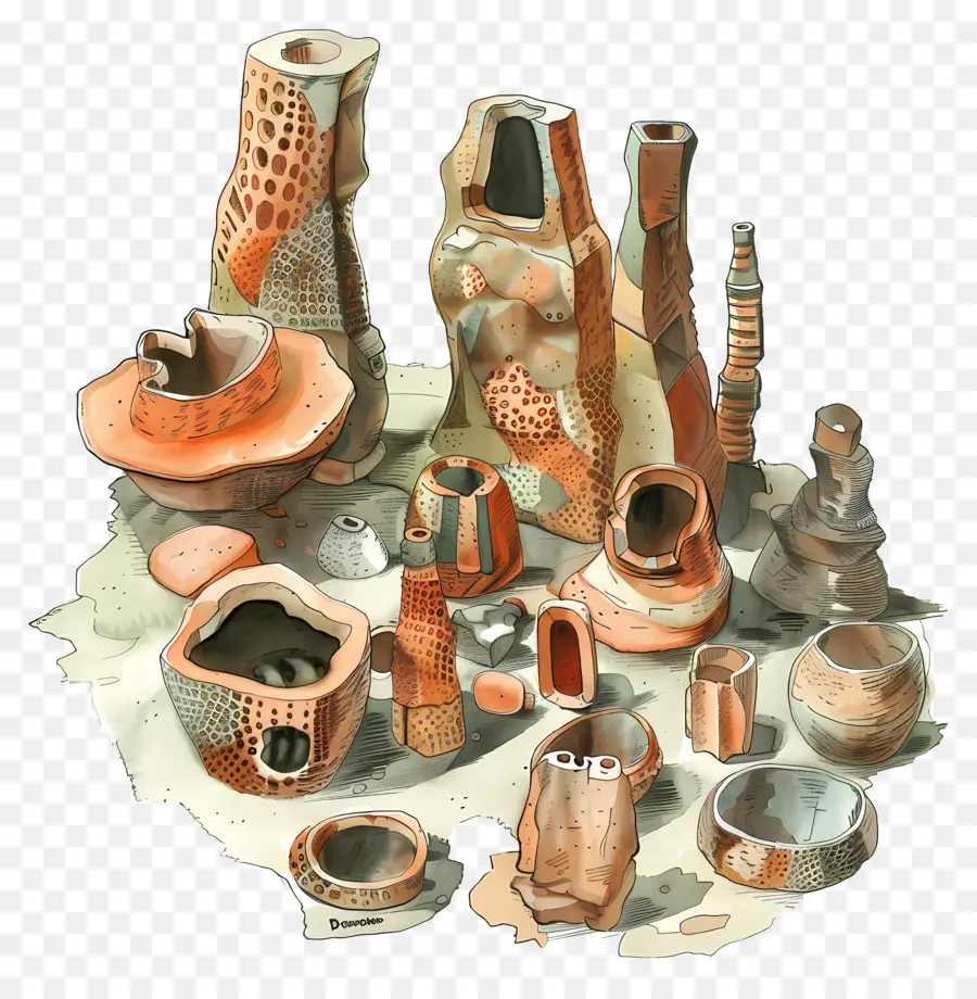 Tonstrukturen Keramikkeramik Tonvasen - Sammlung von Keramik und Keramik in erdigen Farben