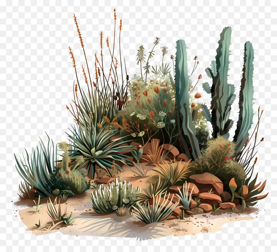 Kaktus - Wüstenlandschaft mit Kaktus und Felsen