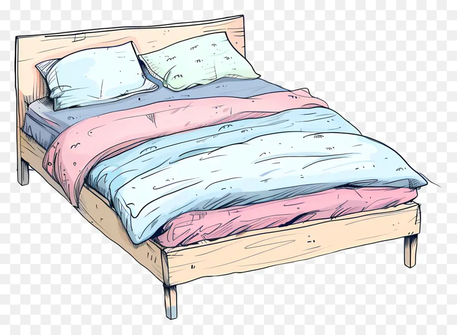 giường ngủ chăn phòng ngủ - Bản vẽ giường màu đen và trắng đơn giản